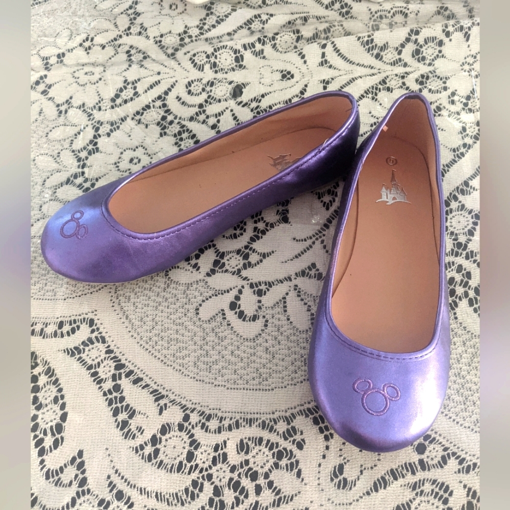 Disney Parks Vintage Rare Flat Shoes Purple Metallic Park Day Princess
